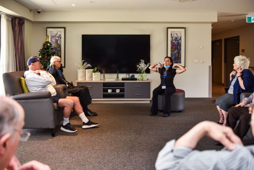 Ibis Care aged care Bexley chair yoga